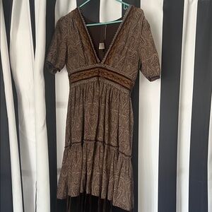 Frock Candy Boho Paisley V-Neck Dress Chocolate Brown Size M